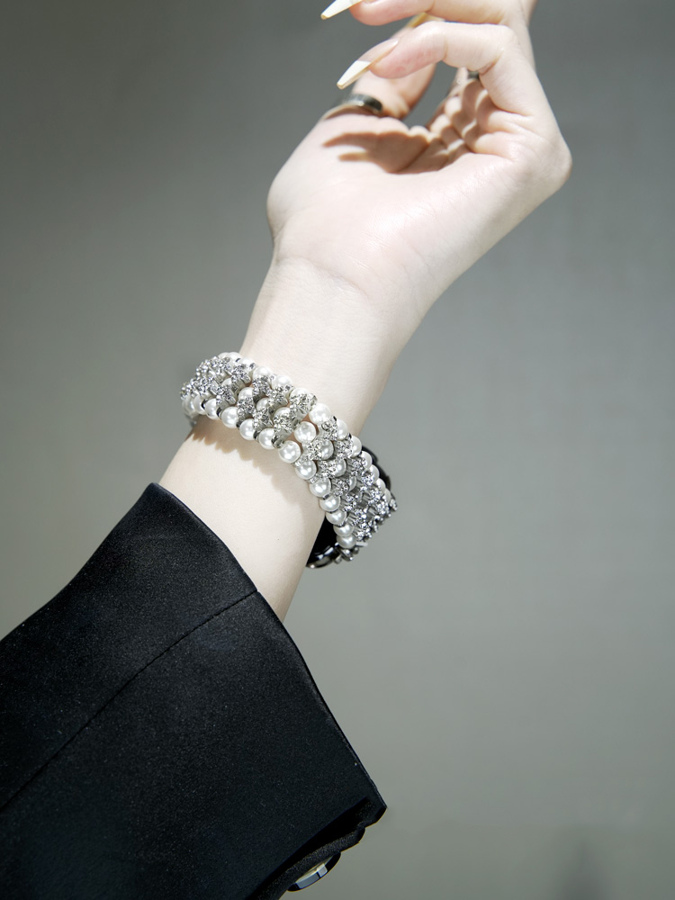 Triple-row Chain Elastic Pearl Band