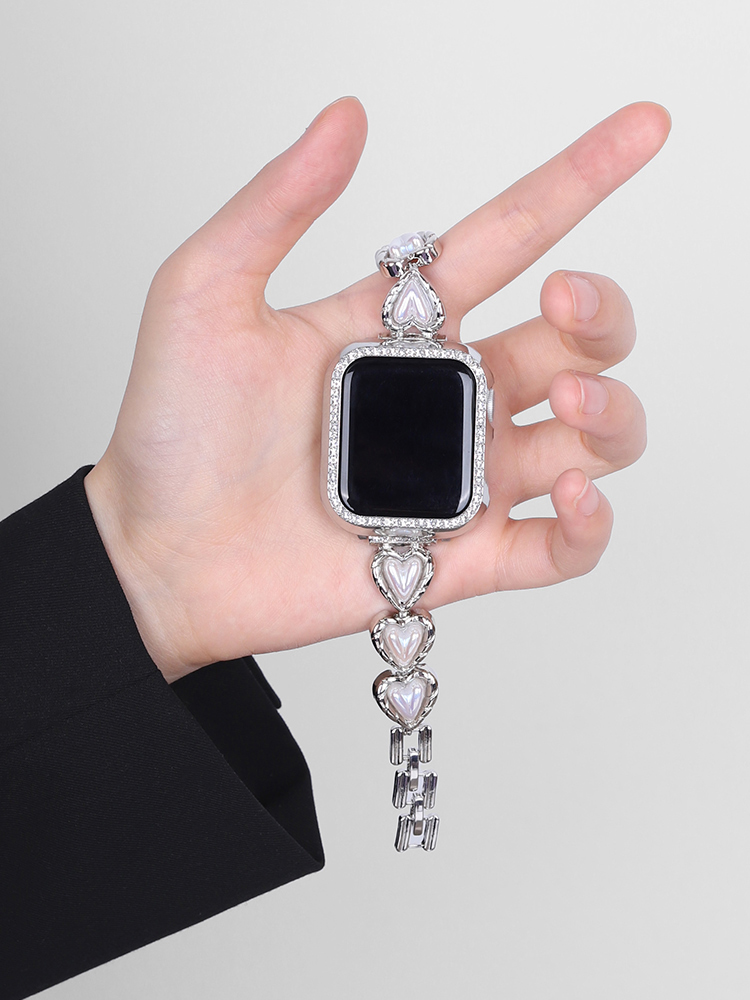 Love Heart Pearl Chain Stainless Steel Band