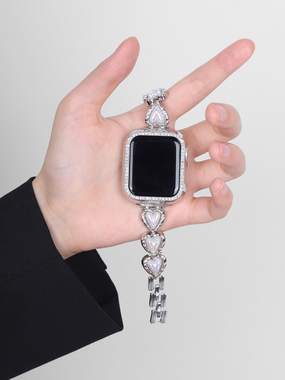 Love Heart Pearl Chain Stainless Steel Band
