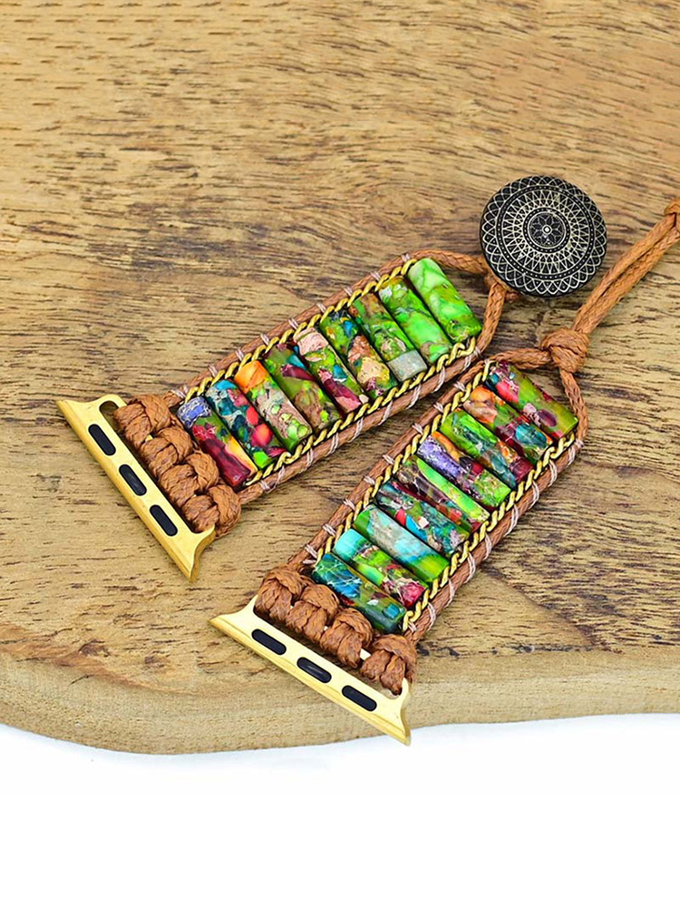 Bohemian Marbled Cylinder Nature Stone Handwoven Band