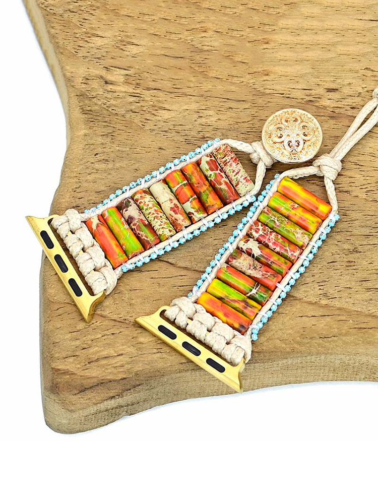 Bohemian Cylinder Nature Stone Bead Edge Handwoven Band