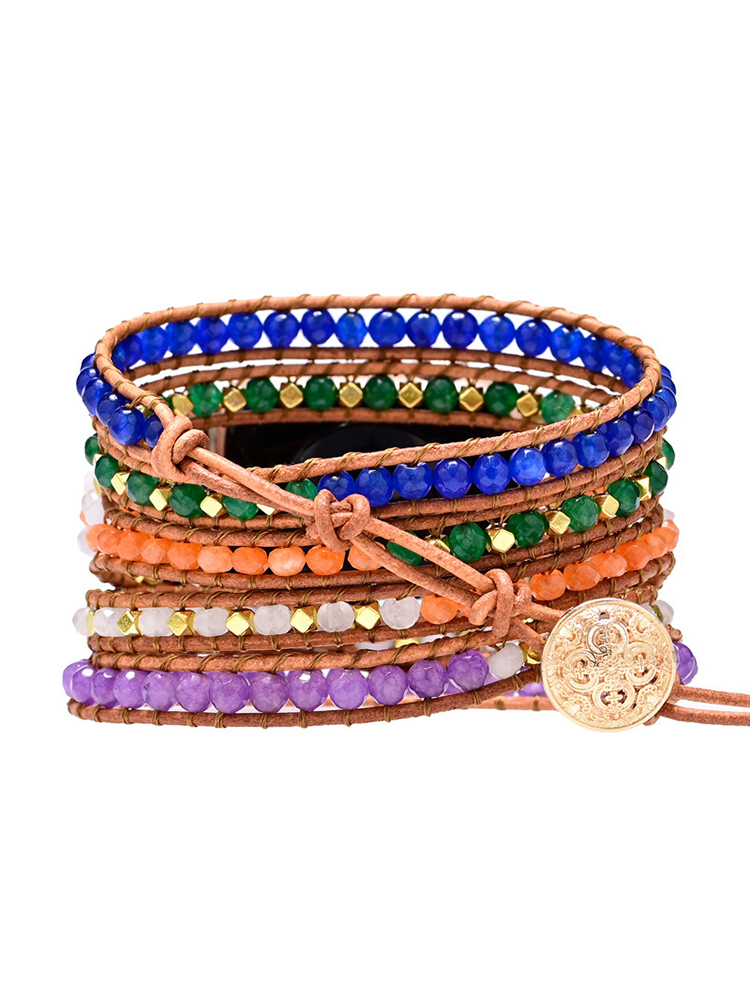 5-loop Bohemian Natural Stone Hollow Buckle Handwoven Band