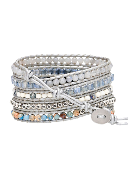 5-loop Bohemian Natural Stone Pig Nose Buckle Handwoven Band