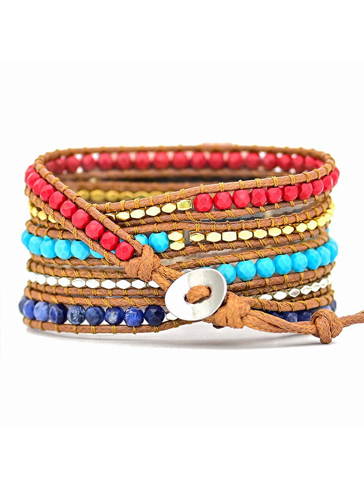 5-loop Bohemian Natural Stone Pig Nose Buckle Handwoven Band