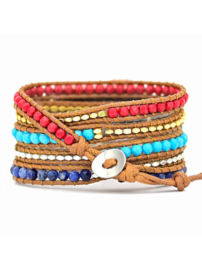 5-loop Bohemian Natural Stone Pig Nose Buckle Handwoven Band