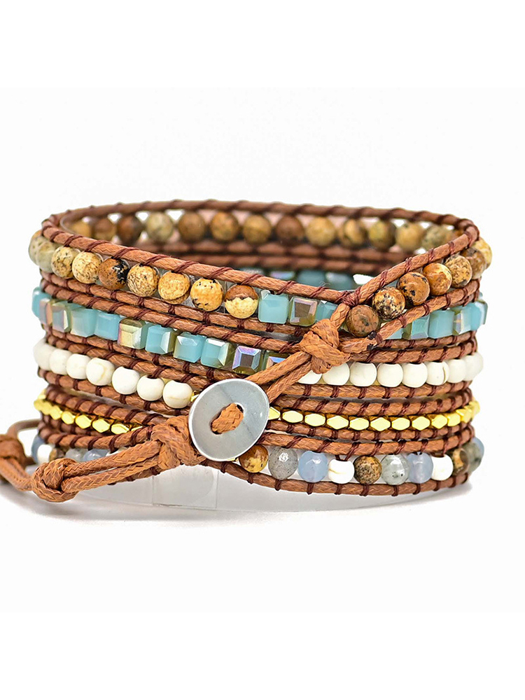 5-loop Bohemian Natural Stone Pig Nose Buckle Handwoven Band