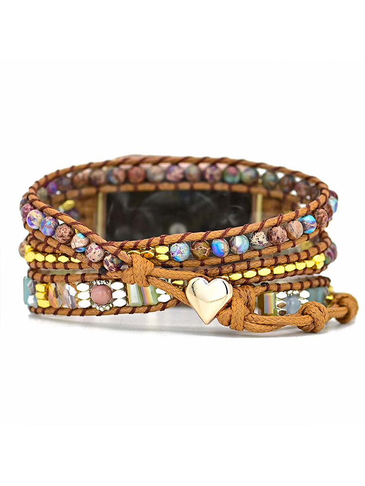 3-loop Bohemian Natural Stone Love Buckle Handwoven Apple Watch Band