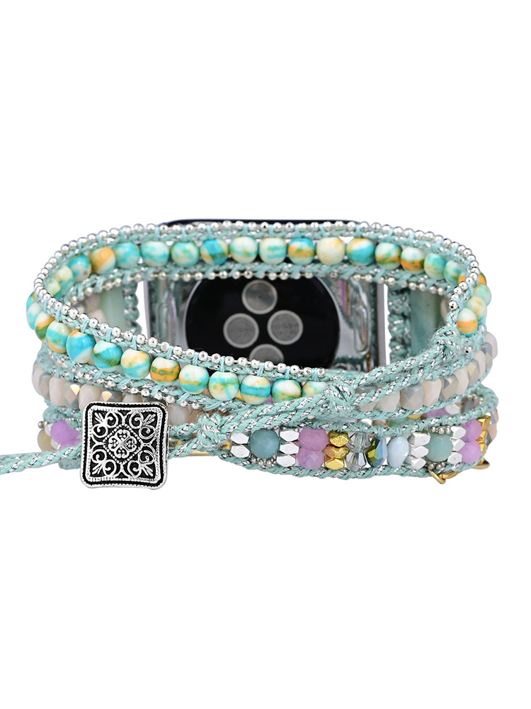 3-loop Bohemian Natural Stone Square Buckle Handwoven Apple Watch Band