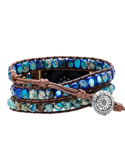 3-loop Bohemian Natural Stone Flower Buckle Handwoven Band