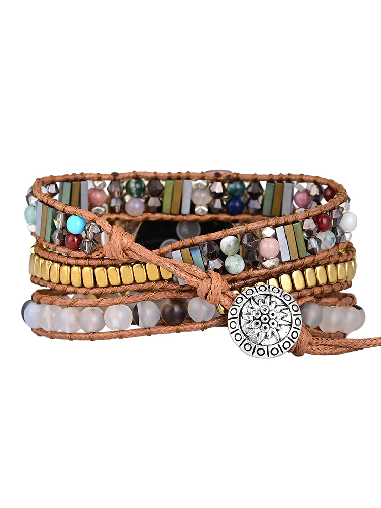 3-loop Bohemian Natural Stone Flower Buckle Handwoven Apple Watch Band