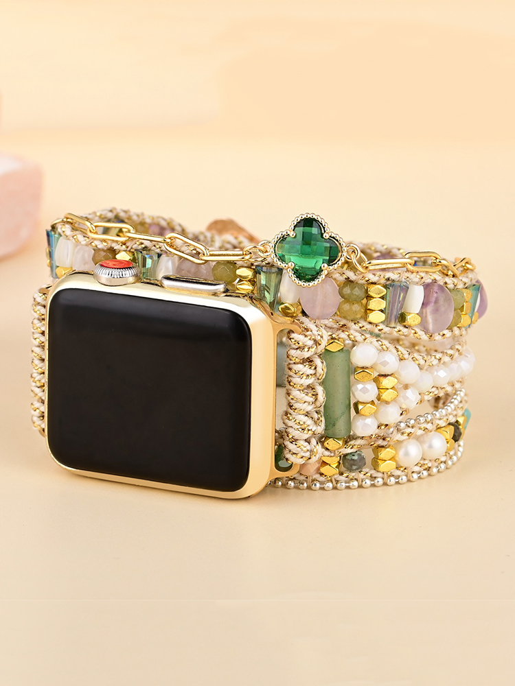 3-loop Bohemian Natural Stone Love Buckle Bead Edge Handwoven Band