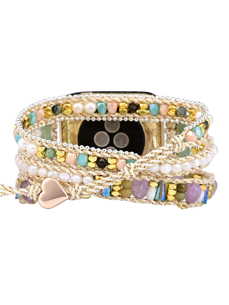 3-loop Bohemian Natural Stone Love Buckle Bead Edge Handwoven Band