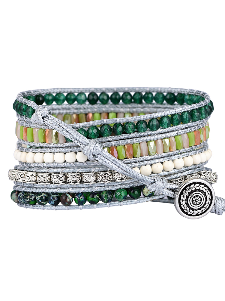 5-loop Bohemian Natural Stone Wheat Ear Clasp Handwoven Band