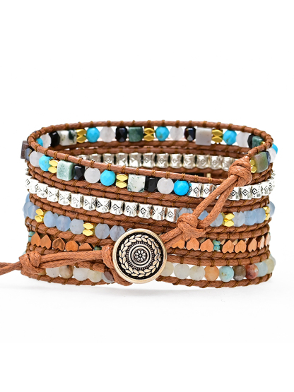 5-loop Bohemian Natural Stone Wheat Ear Clasp Handwoven Band