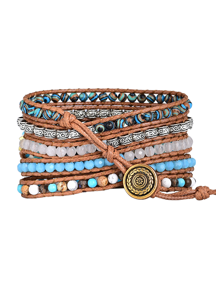 5-loop Bohemian Natural Stone Wheat Ear Clasp Handwoven Apple Watch Band