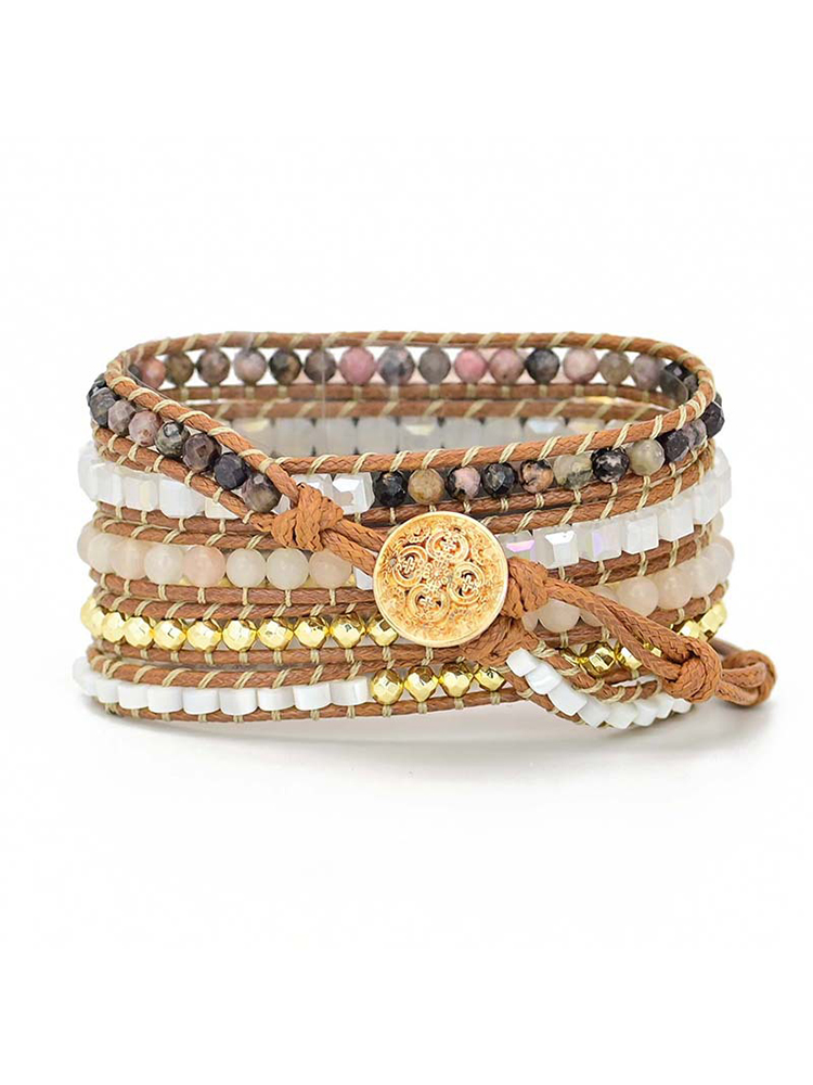 5-loop Bohemian Natural Stone Hollow Buckle Handwoven Apple Watch Band