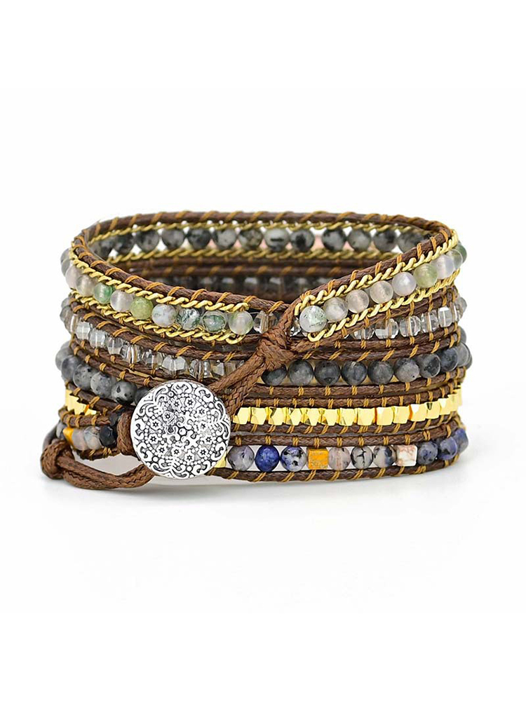 5-loop Bohemian Natural Stone Vintage Pattern Buckle Handwoven Apple Watch Band