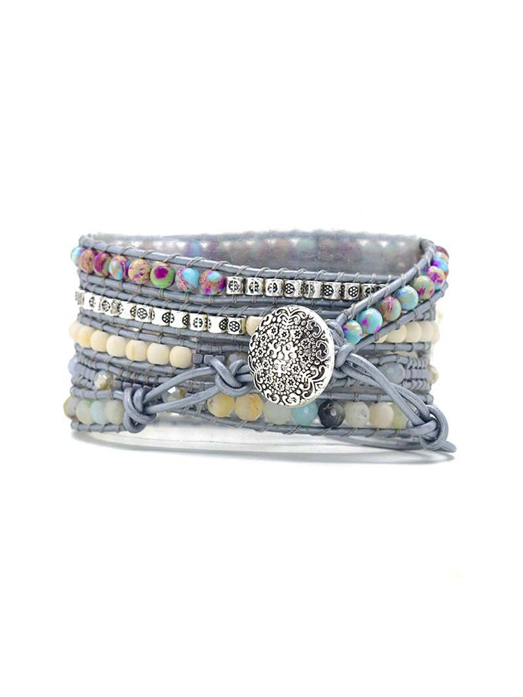 5-loop Bohemian Natural Stone Vintage Pattern Buckle Handwoven Band