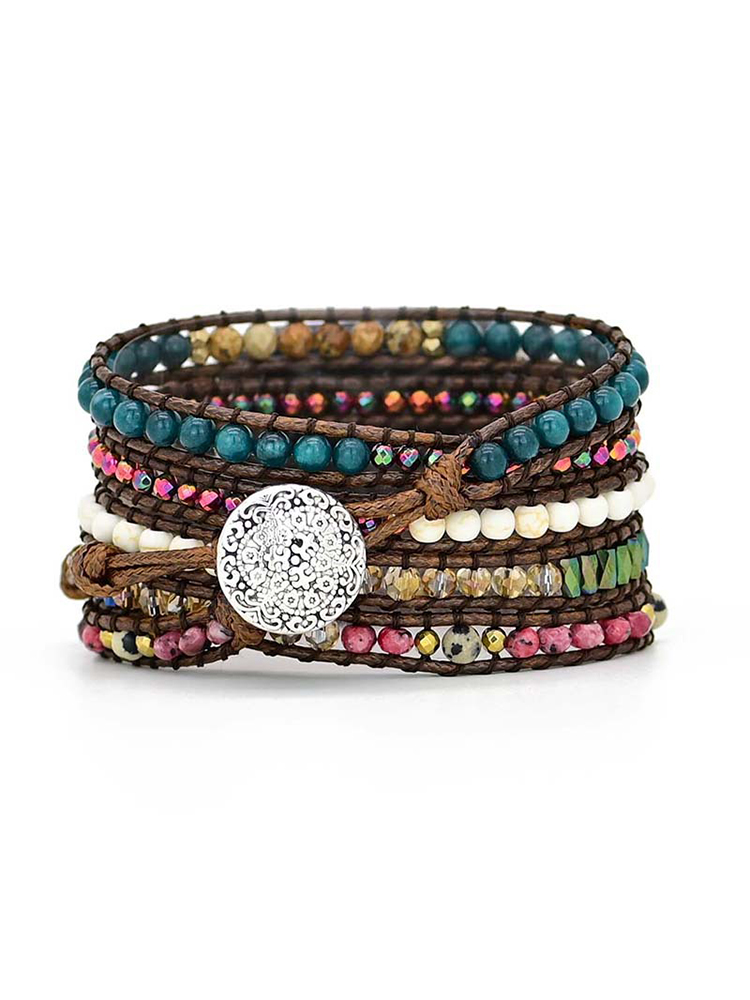 5-loop Bohemian Natural Stone Vintage Pattern Buckle Handwoven Apple Watch Band