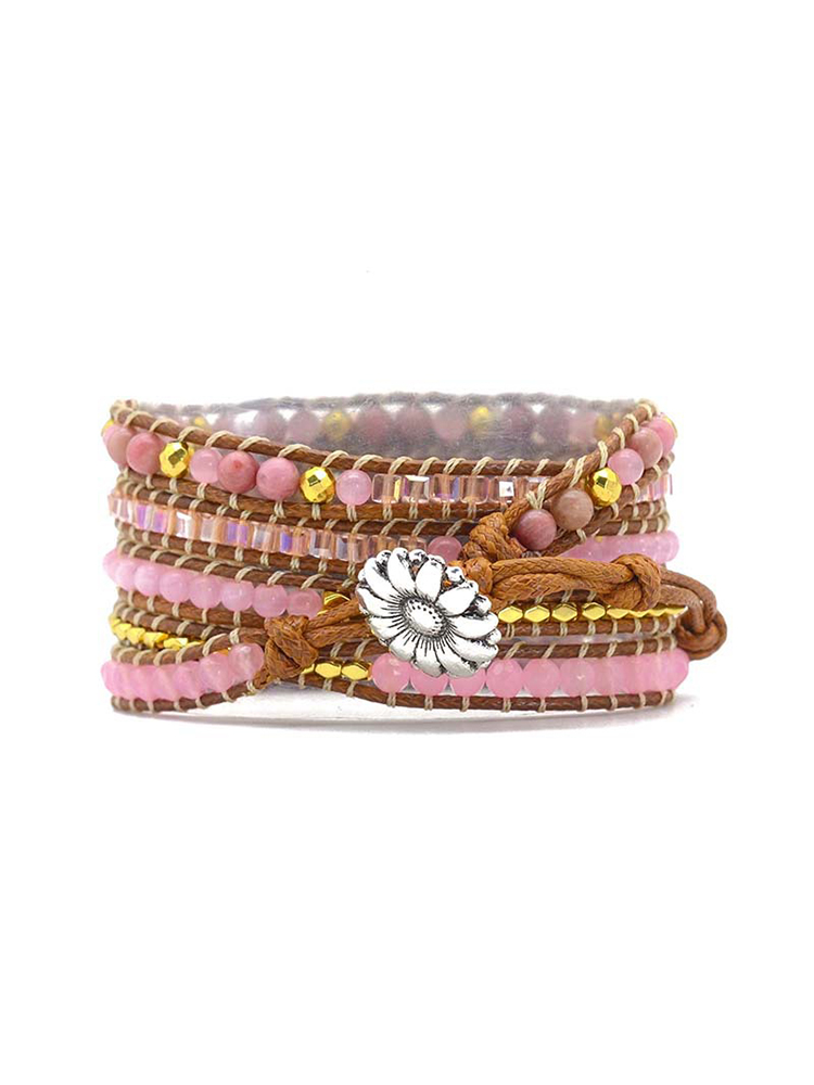 5-loop Bohemian Natural Stone Chrysanthemum Pattern Buckle Handwoven B
