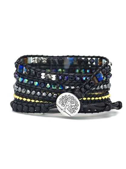 5-loop Bohemian Natural Stone Tree Pattren Buckle Handwoven Band