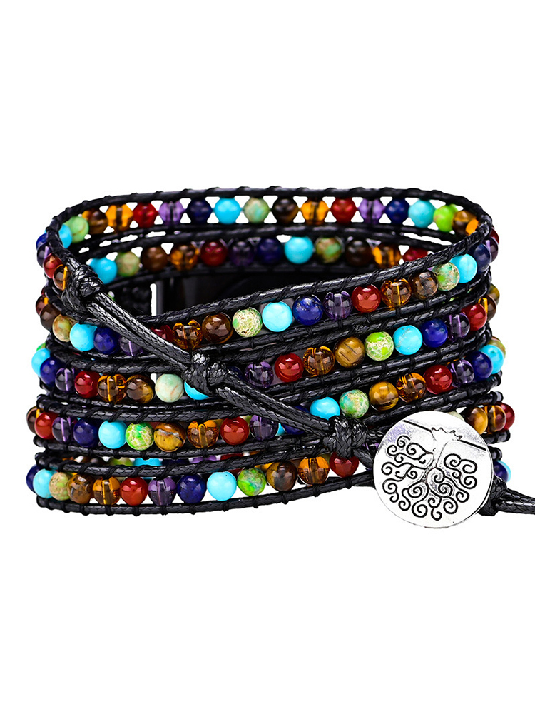 5-loop Bohemian Natural Stone Tree Pattren Buckle Handwoven Band