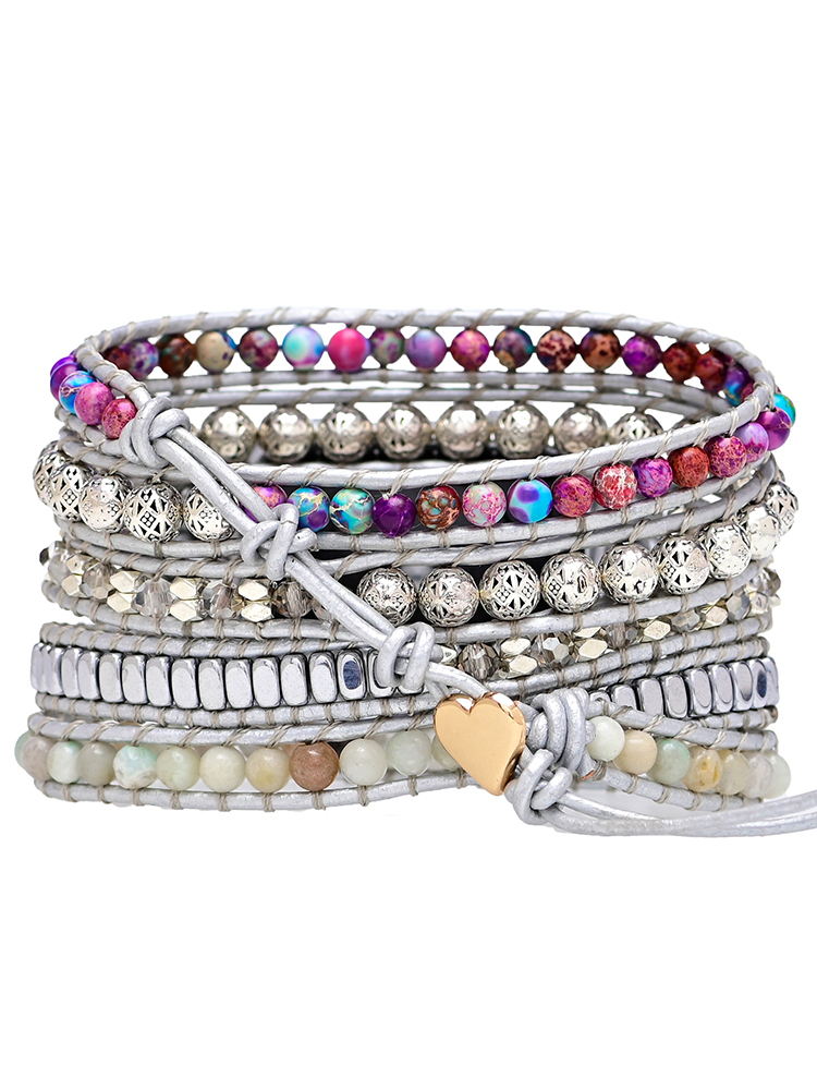 5-loop Bohemian Natural Stone Love Buckle Handwoven Band