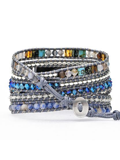 5-loop Bohemian Natural Stone Pig Nose Buckle Handwoven Band