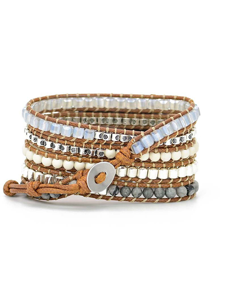 5-loop Bohemian Natural Stone Pig Nose Buckle Handwoven Band