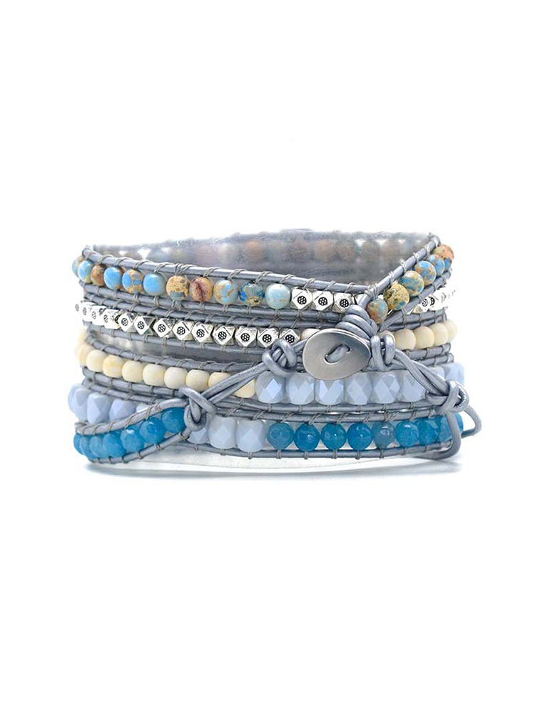 5-loop Bohemian Natural Stone Pig Nose Buckle Handwoven Band