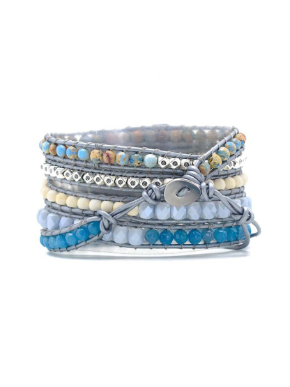 5-loop Bohemian Natural Stone Pig Nose Buckle Handwoven Band