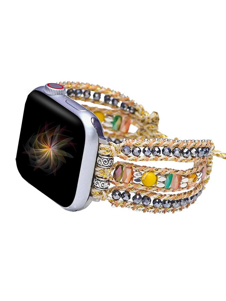 3-Link Bohemian Natural Spar Handwoven Apple Watch Band - Tatanband