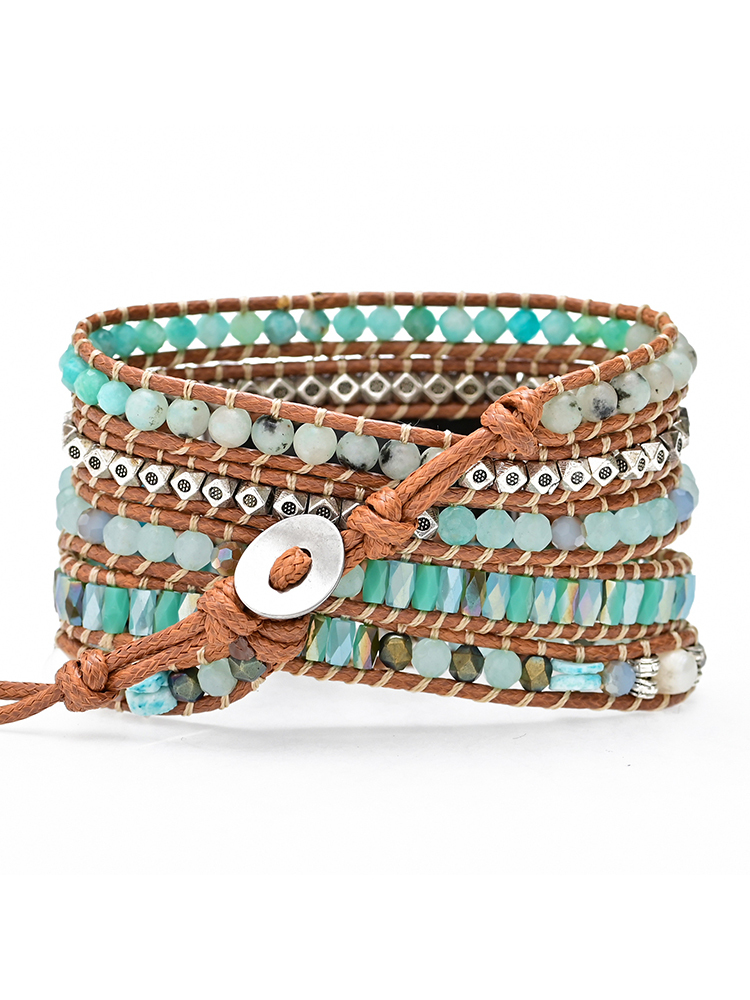 5-loop Bohemian Natural Stone Pig Nose Buckle Handwoven Band