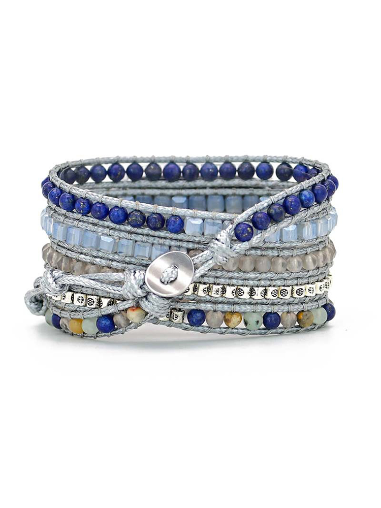 5-loop Bohemian Natural Stone Pig Nose Buckle Handwoven Band