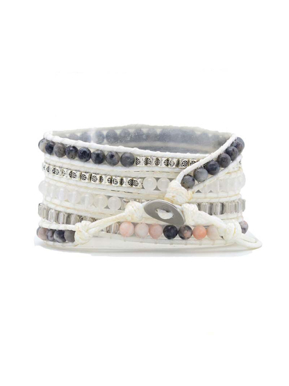 5-loop Bohemian Natural Stone Pig Nose Buckle Handwoven Band