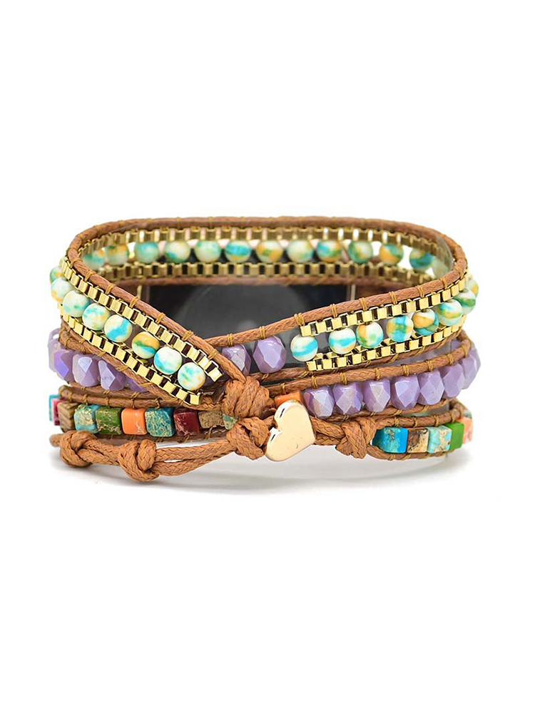 3-loop Bohemian Natural Stone Love Buckle Handwoven Apple Watch Band