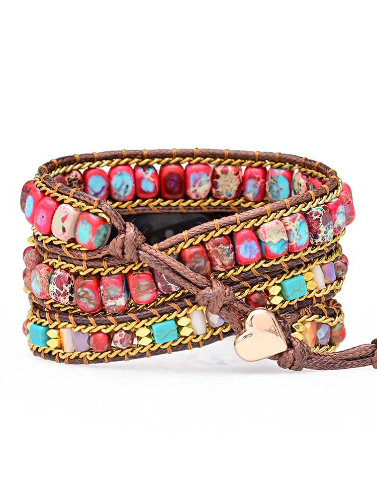 3-loop Bohemian Natural Stone Love Buckle Chain Edge Handwoven Band