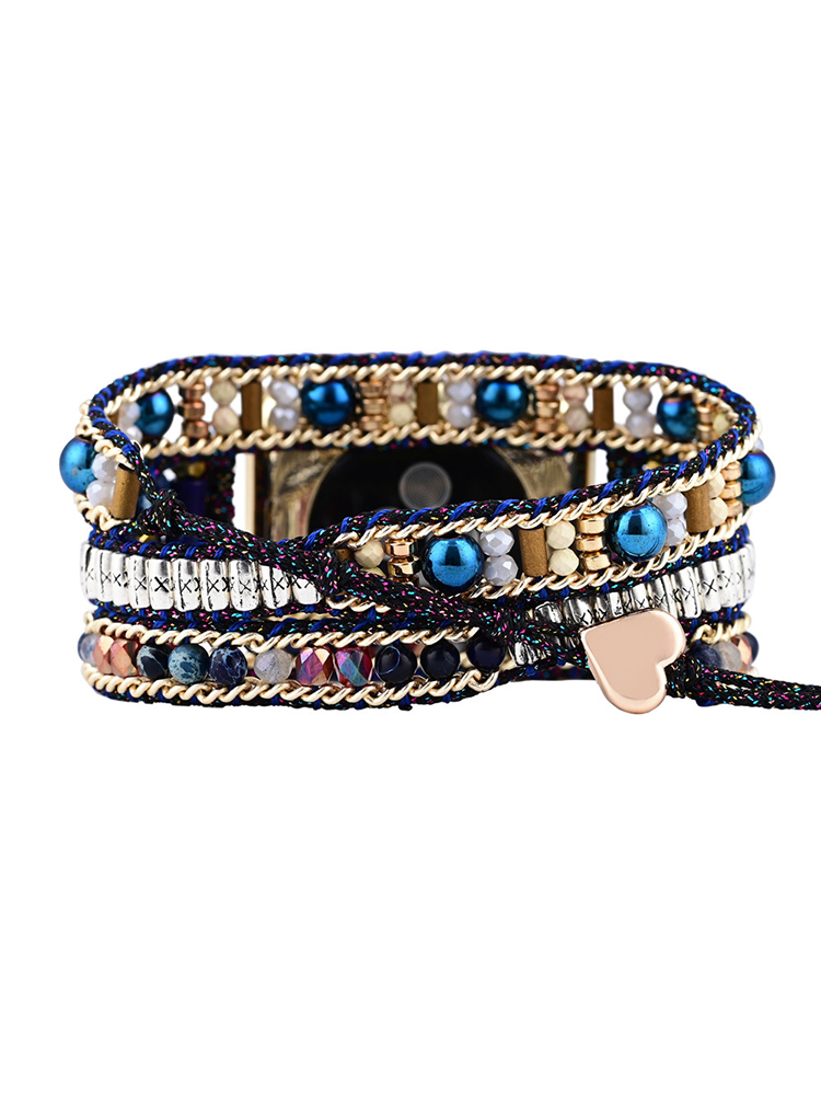 3-loop Bohemian Natural Stone Love Buckle Chain Edge Handwoven Band