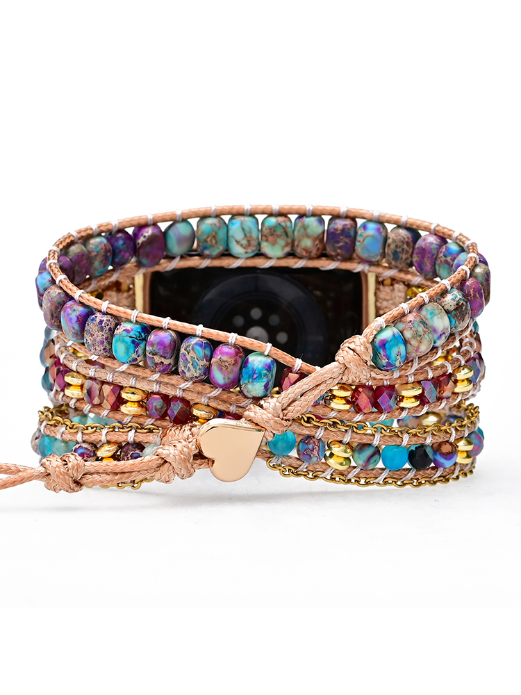 3-loop Bohemian Natural Stone Love Buckle Chain Edge Handwoven Band