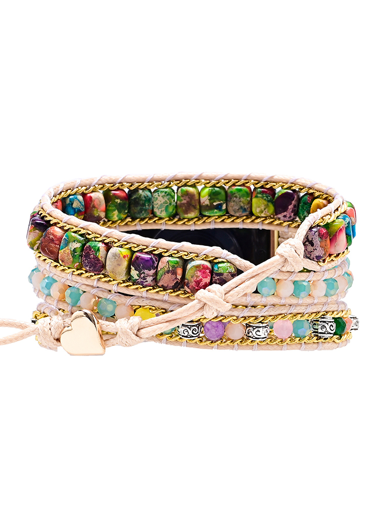 3-loop Bohemian Natural Stone Love Buckle Chain Edge Handwoven Band