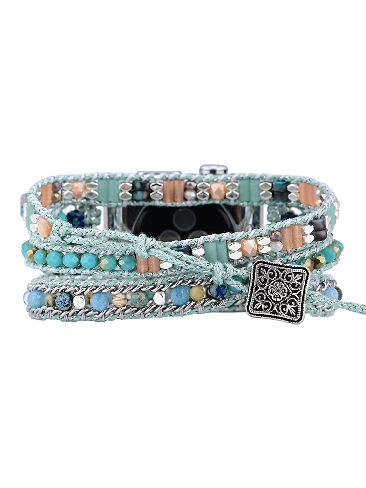 3-loop Bohemian Natural Stone Square Buckle Handwoven Band