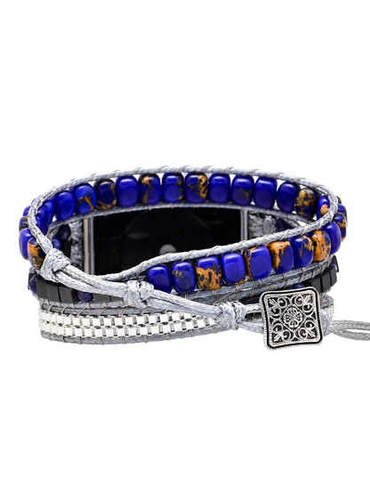 3-loop Bohemian Natural Stone Square Buckle Handwoven Band