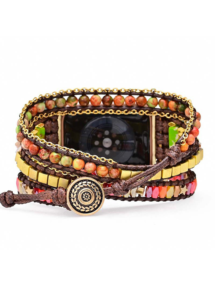 3-loop Bohemian Natural Stone Wheat Ear Buckle Handwoven Band