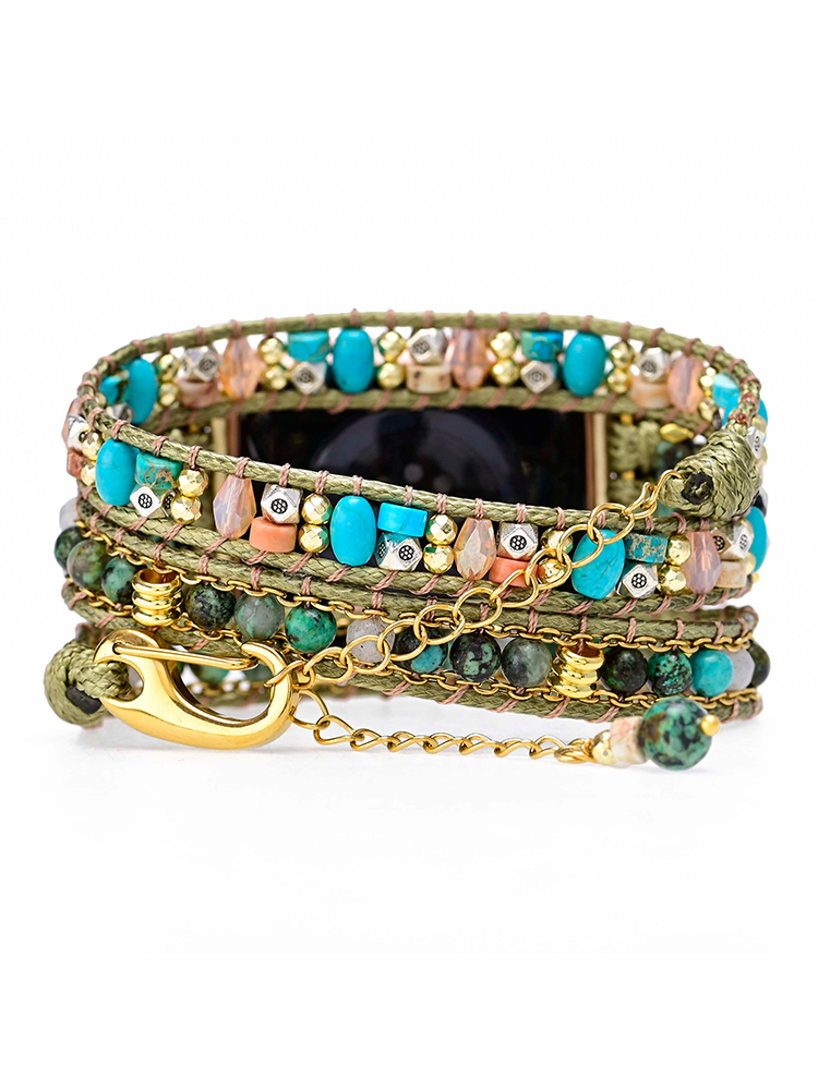 3-loop Bohemian Natural Stone Hook Buckle Handwoven Band