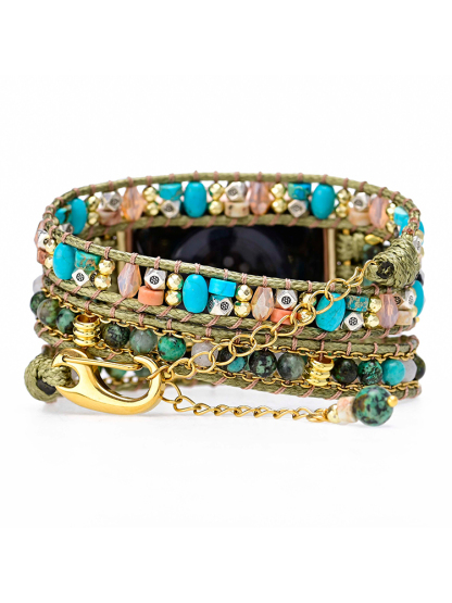 3-loop Bohemian Natural Stone Hook Buckle Handwoven Band