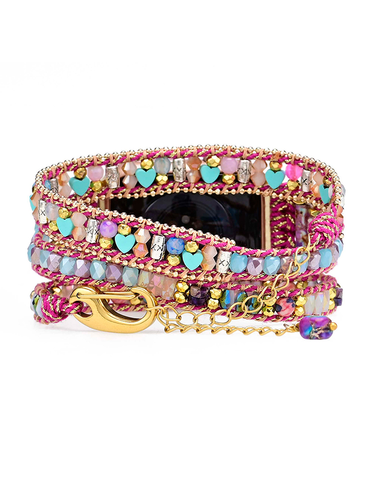 3-loop Bohemian Natural Stone Hook Buckle Handwoven Apple Watch Band