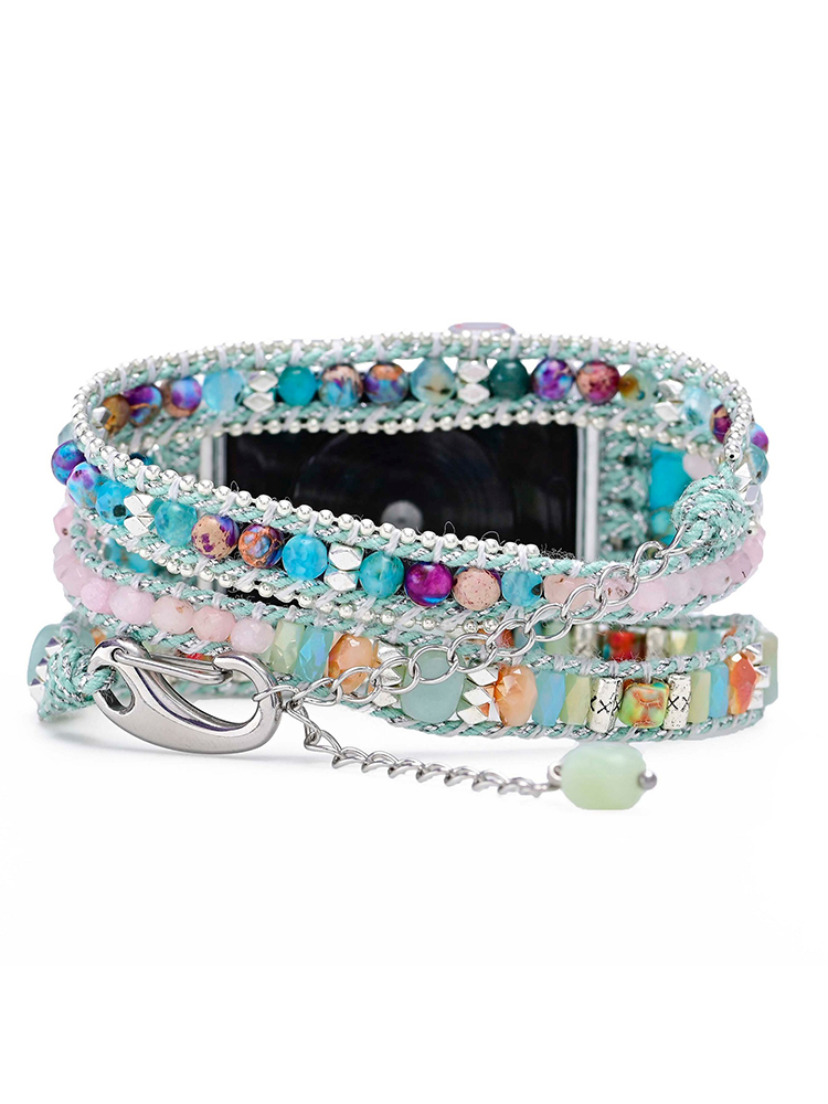 3-loop Bohemian Natural Stone Hook Buckle Handwoven Apple Watch Band
