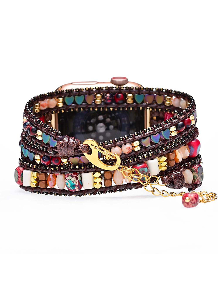 3-loop Bohemian Natural Stone Hook Buckle Handwoven Apple Watch Band