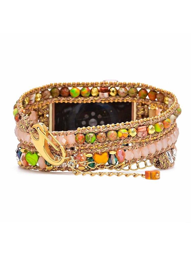 3-loop Bohemian Natural Stone Hook Buckle Handwoven Apple Watch Band