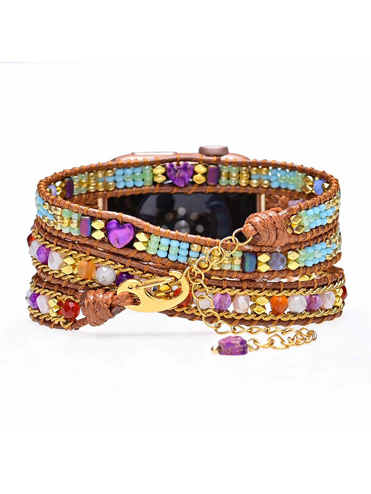 3-loop Bohemian Natural Stone Hook Buckle Handwoven Band